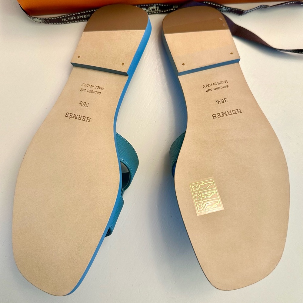 Brand New In Box Hermes blue mineral oran sandal 36.5 - Picture 2 of 6
